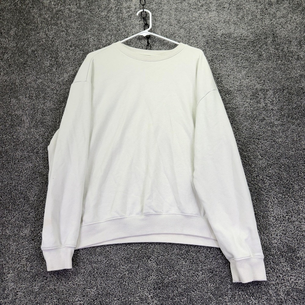 H&M Sweatshirt Mens XL White Fleece Pullover Crew Neck Solid Basic Casual